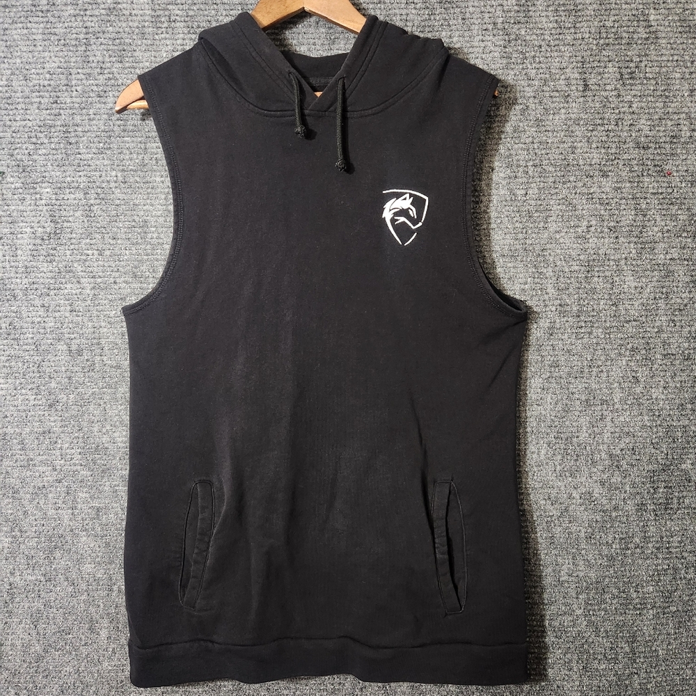 Alphalete Sleevless Hoodie Men's Black Logo Stretch Pockets Gym  Size M